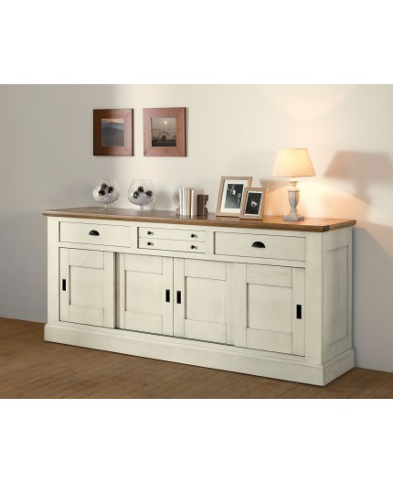 meuble de rangement - Bahut 2 portes coulissantes et 3 tiroirs 