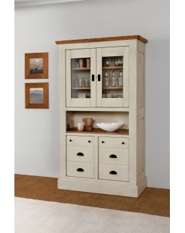 Vitrine 4 portes vitrées et bois imitation tiroir