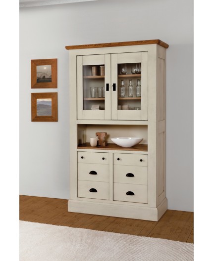 Vitrine 4 portes vitrées et bois imitation tiroir