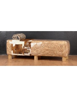 Banc paille et cuir
