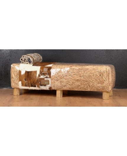 Banc paille et cuir